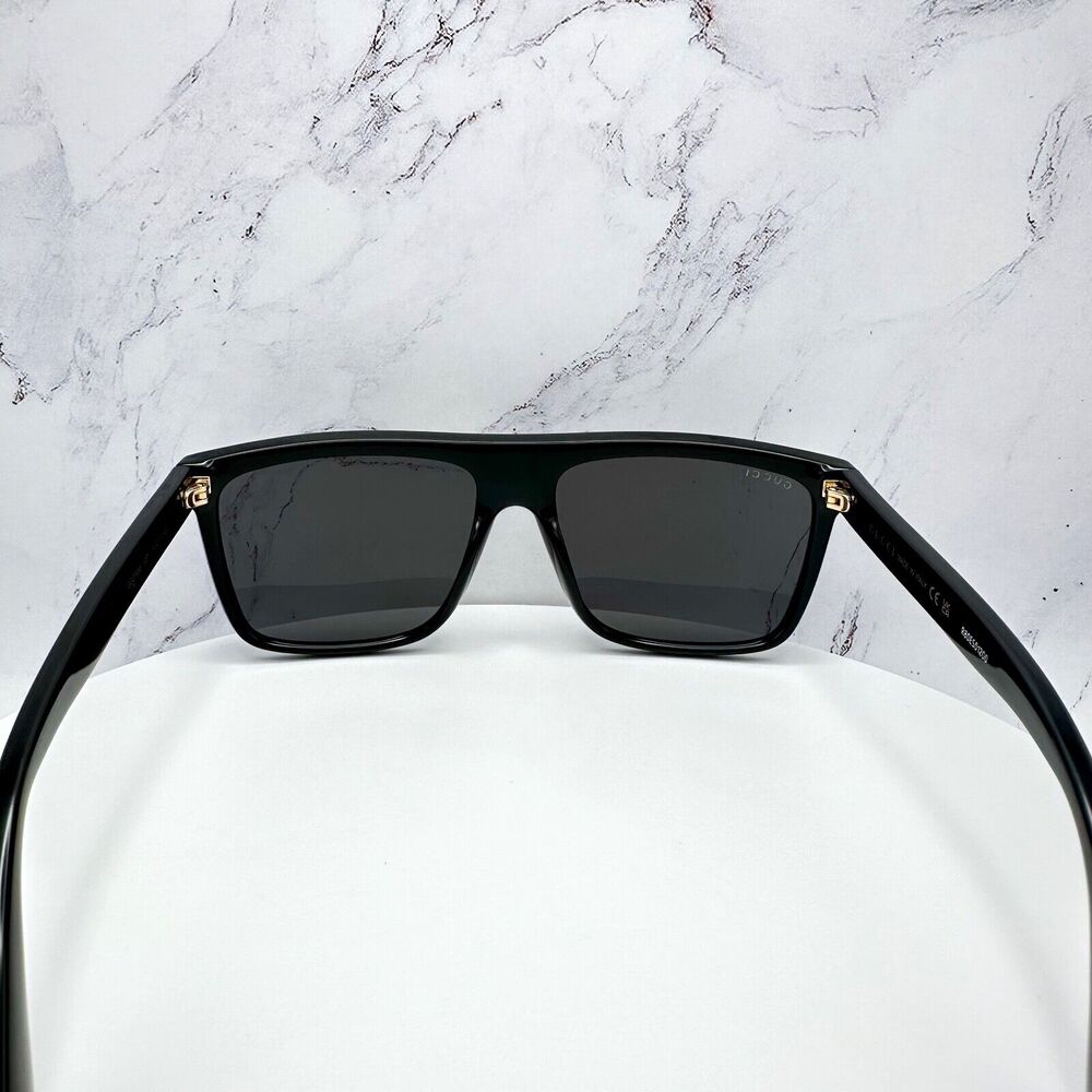 New GUCCI Sunglasses Black Square Aviator Gold Plate Engraved Logo Web Arm GUCCI - Picture 14 of 16